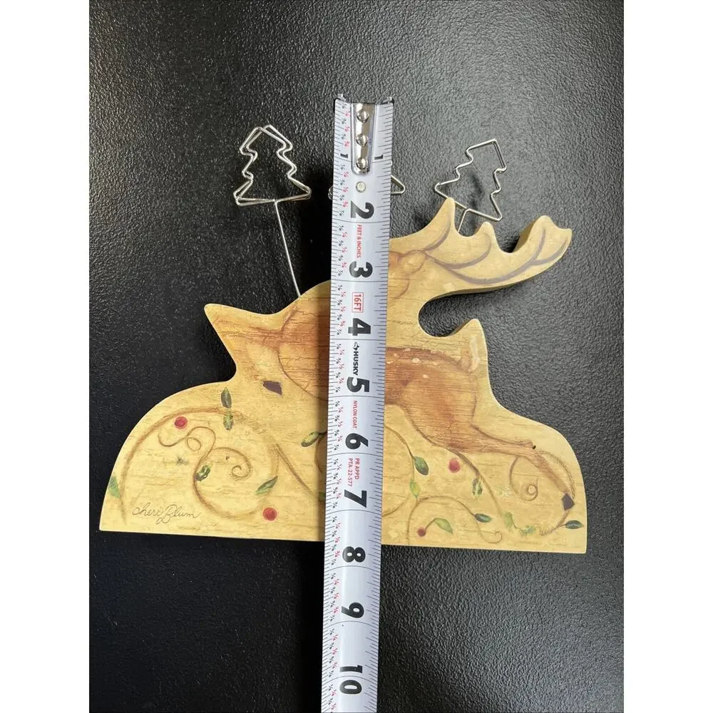 Vintage Cheri Blum Photo Clip Reindeer Holiday Christmas Wood Tabletop Stand